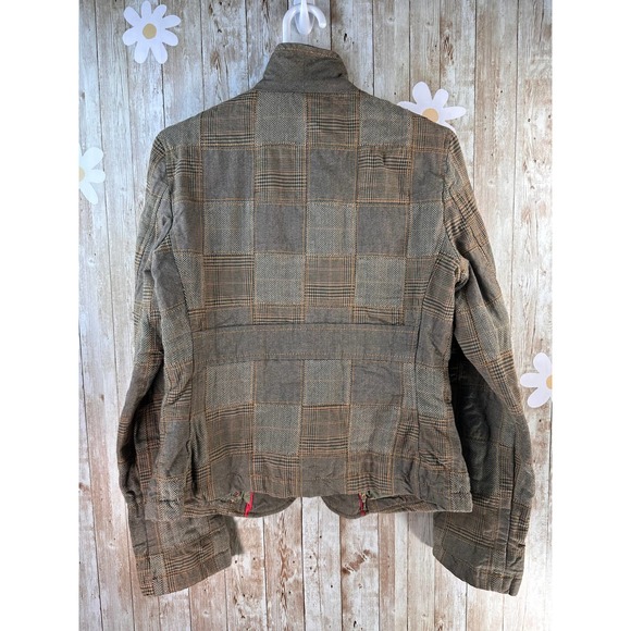 Gap Women's Jacket Size 8 Green Brown Herringbone Patchwork Plaid Floral Lining - Picture 2 of 10